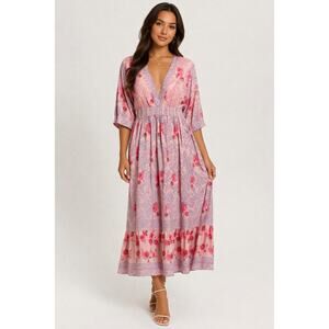 Oliphant Pink and Purple Floral Embroidered Dress Sz. Large